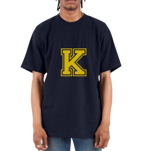 Letter k – Capital Athletic Alphabet Monogram - Unisex Oversized Heavyweight T-Shirt
