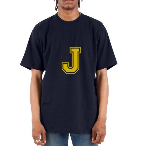 Letter J – Capital Athletic Alphabet Monogram - Unisex Oversized Heavyweight T-Shirt