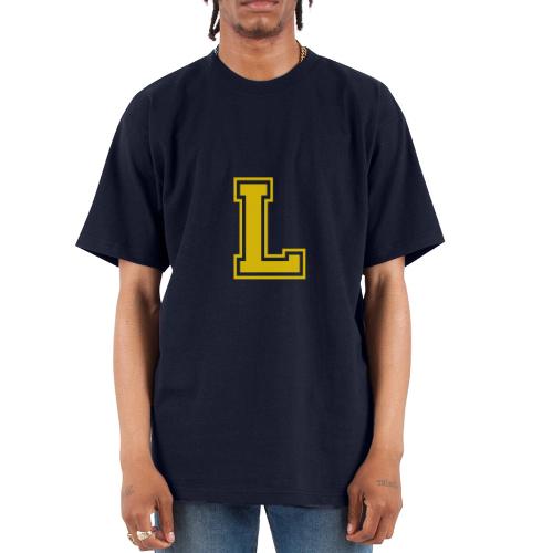Letter L – Capital Athletic Alphabet Monogram - Unisex Oversized Heavyweight T-Shirt