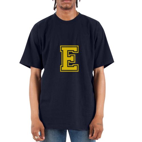 Letter E – Capital Athletic Alphabet Monogram - Unisex Oversized Heavyweight T-Shirt