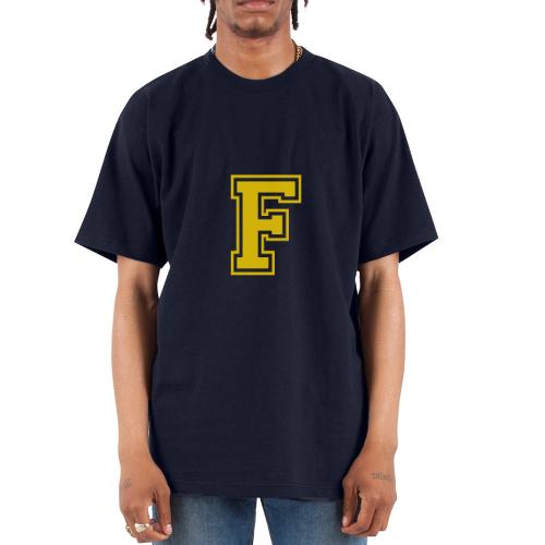 Letter F – Capital Athletic Alphabet Monogram - Unisex Oversized Heavyweight T-Shirt