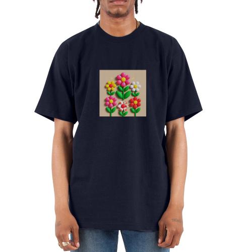 3D Flowers and Butterflies in Amber, Floral Design - Unisex Oversized Heavyweight T-Shirt