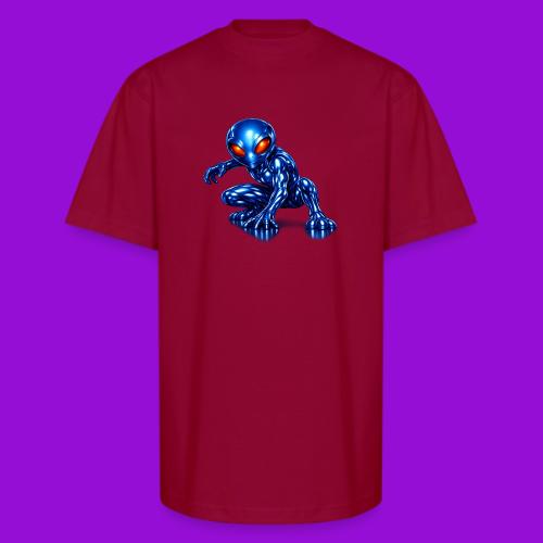Blue Alien Crouch - Unisex Oversized Heavyweight T-Shirt