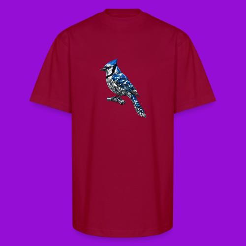 Silver Blue Jay on Perch - Unisex Oversized Heavyweight T-Shirt