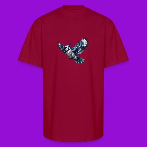 Silver Blue Jay in Flight - Unisex Oversized Heavyweight T-Shirt