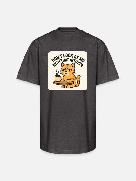 Unimpressed cat - Unisex Oversized Heavyweight T-Shirt - charcoal grey