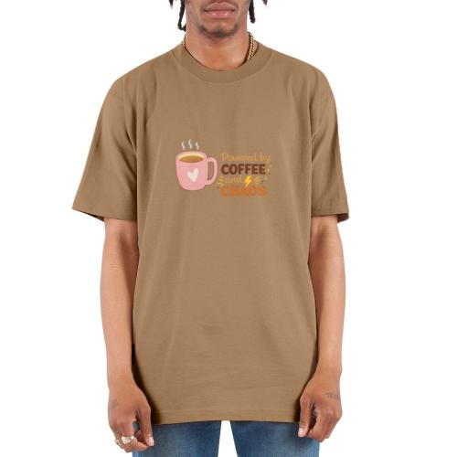 Powered by Coffee and Chaos - Unisex Oversized Heavyweight T-Shirt