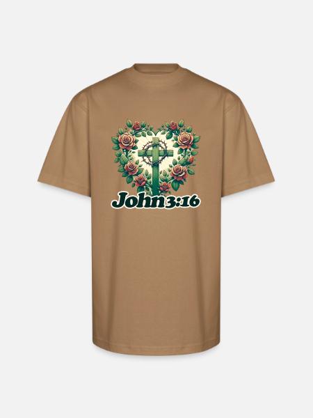 John 3:16 - Unisex Oversized Heavyweight T-Shirt - khaki