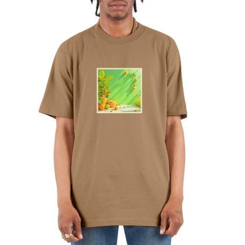 Vibrant Orange Green Still Life Design - Unisex Oversized Heavyweight T-Shirt