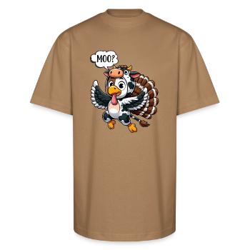 turkey moo funny thanksgiving T-Shirt - Unisex Oversized Heavyweight T-Shirt - khaki - Front - James (184cm)