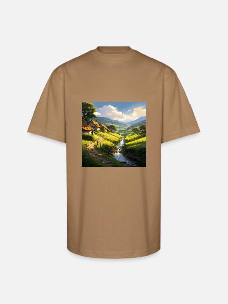 rustic stone houses village - Unisex Oversized Heavyweight T-Shirt - khaki