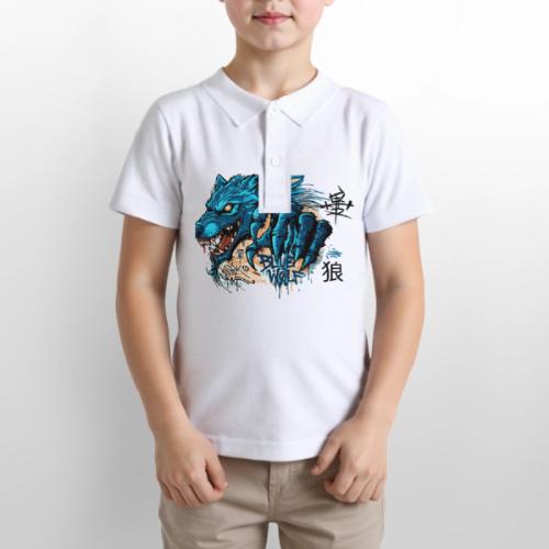 Blue Wolf Graffiti Street Art - Gildan Kid's 50/50 Jersey Polo