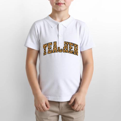 Leopard Print Teacher Typography - Gildan Kid's 50/50 Jersey Polo