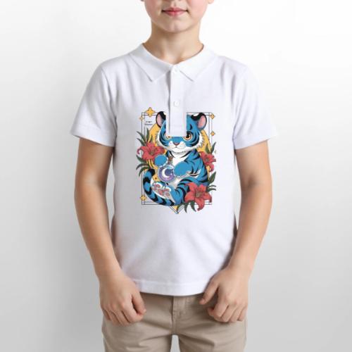 Mystic Blue Tiger Anime Potion Design – Cute tiger - Gildan Kid's 50/50 Jersey Polo