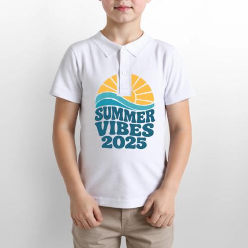 Summer Vibes 2025 Retro Sunset T-Shirt | Fun Beach - Gildan Kid's 50/50 Jersey Polo