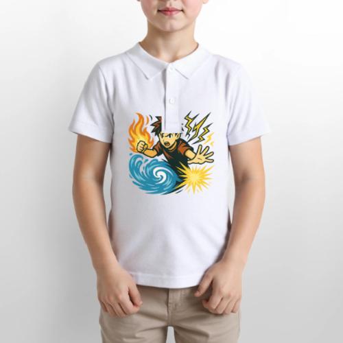 Anime Elemental Warriors | Fire, Water, Lightning - Gildan Kid's 50/50 Jersey Polo