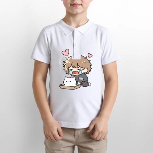 Crying Chibi Boy with Stray Cat - Gildan Kid's 50/50 Jersey Polo