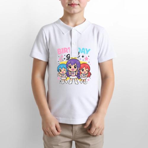 Cute Chibi Birthday Idol Girls - Gildan Kid's 50/50 Jersey Polo