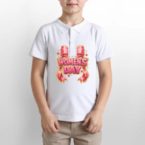 Cute Pink Bow Women’s Day Feminist Symbol - Gildan Kid's 50/50 Jersey Polo