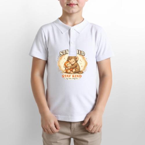 Stay Wild Stay Kind Punch Monkey Hug - Gildan Kid's 50/50 Jersey Polo