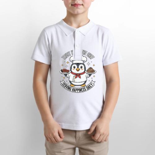 cute Penguin Chef-Funny Cartoon Daily Happiness - Gildan Kid's 50/50 Jersey Polo