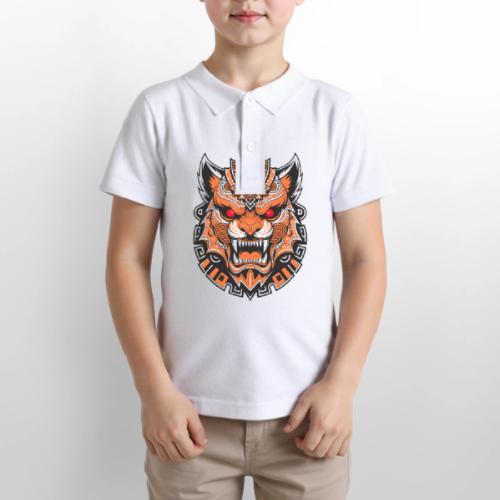 Tribal Demon Wolf Mask - Gildan Kid's 50/50 Jersey Polo