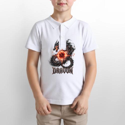 Dravon Fire Dragon Dark Fantasy Graphic T-Shirt - Gildan Kid's 50/50 Jersey Polo