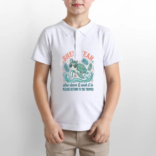 Shell Yeah Sea Turtle Beach Vibes - Gildan Kid's 50/50 Jersey Polo