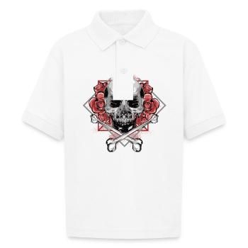skull head with roses - Gildan Kid's 50/50 Jersey Polo - white - Front - Braiden (125cm)