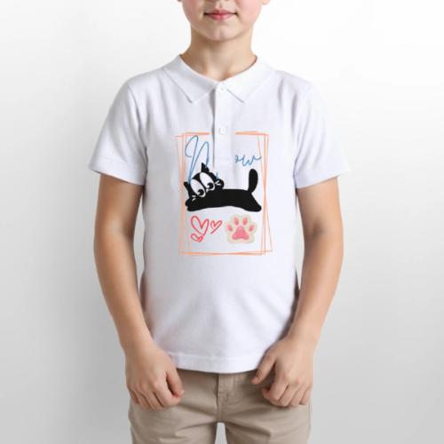 Meow Cat Paw Cute Kitty Lover Design - Gildan Kid's 50/50 Jersey Polo