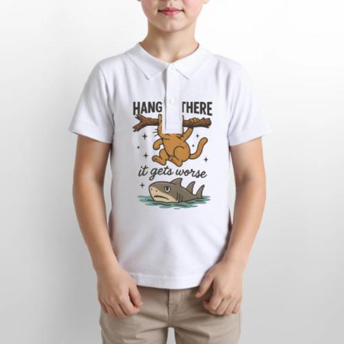 Funny Hang in There, It Gets Worse Cat and Shark - Gildan Kid's 50/50 Jersey Polo