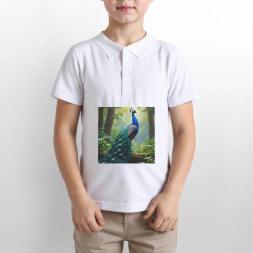 Majestic Peacock in Enchanted Forest - Gildan Kid's 50/50 Jersey Polo