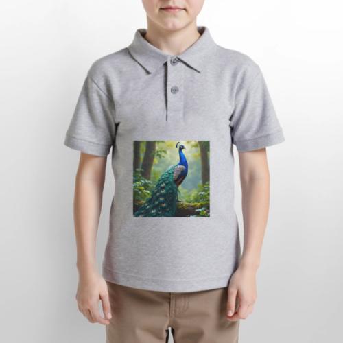Majestic Peacock in Enchanted Forest - Gildan Kid's 50/50 Jersey Polo