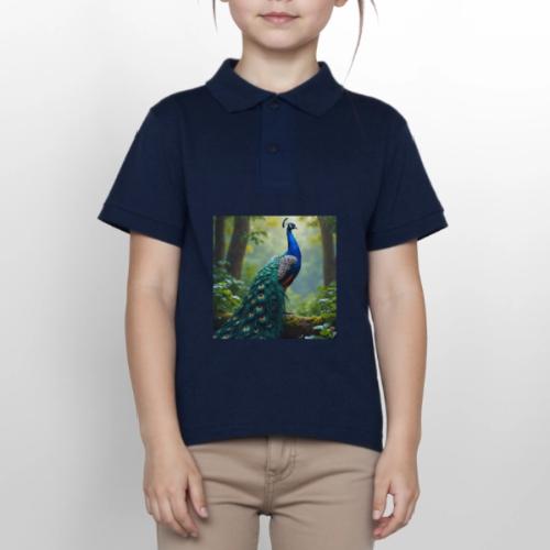 Majestic Peacock in Enchanted Forest - Gildan Kid's 50/50 Jersey Polo
