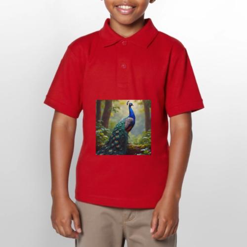 Majestic Peacock in Enchanted Forest - Gildan Kid's 50/50 Jersey Polo