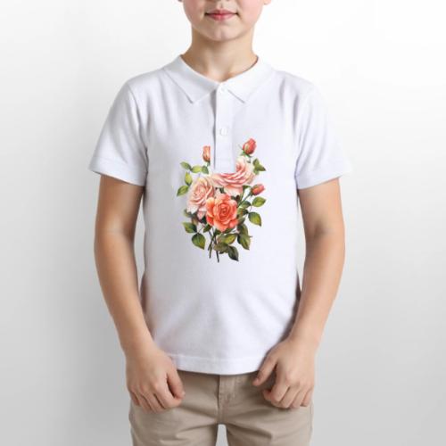 Pink Roses - Gildan Kid's 50/50 Jersey Polo