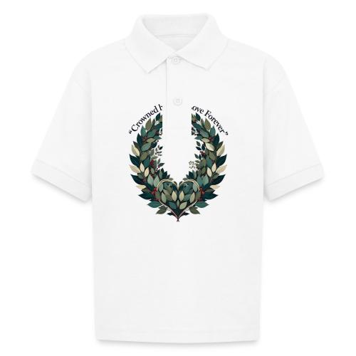 Crowned by Your Love Forever Laurel Wreath T-Shirt - Gildan Kid's 50/50 Jersey Polo