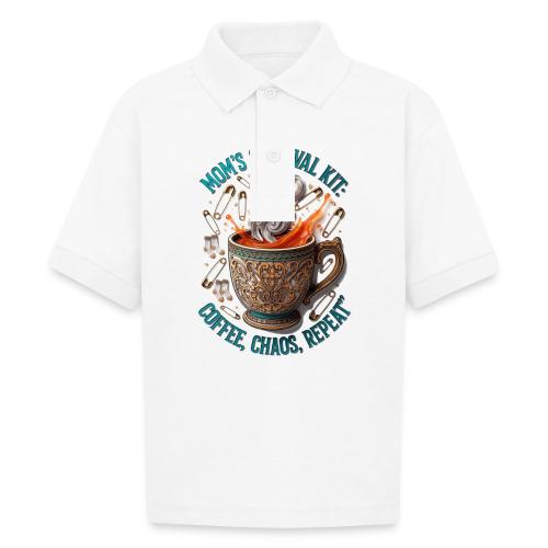 Mom's Survival Kit Tee | Coffee Chaos - Gildan Kid's 50/50 Jersey Polo