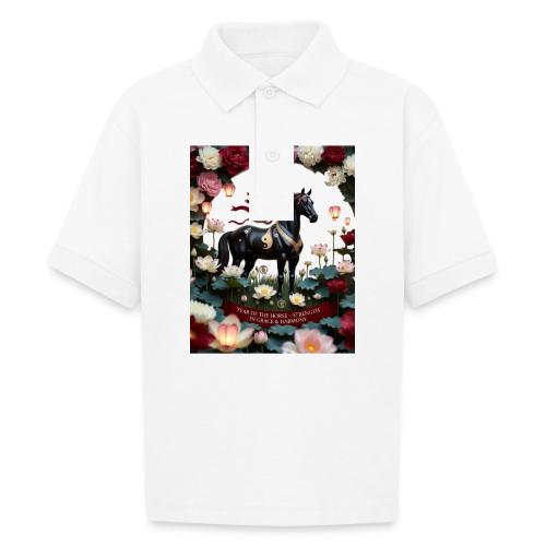 Year of the Horse Harmony T Shirt, Lunar New Year - Gildan Kid's 50/50 Jersey Polo