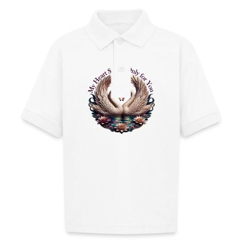 My Heart Swims Only for You Swan Heart T-Shirt - Gildan Kid's 50/50 Jersey Polo