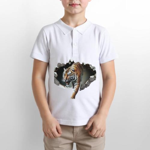 Fashion Design Tiger Coming Out, Wild Feline Tiger - Gildan Kid's 50/50 Jersey Polo