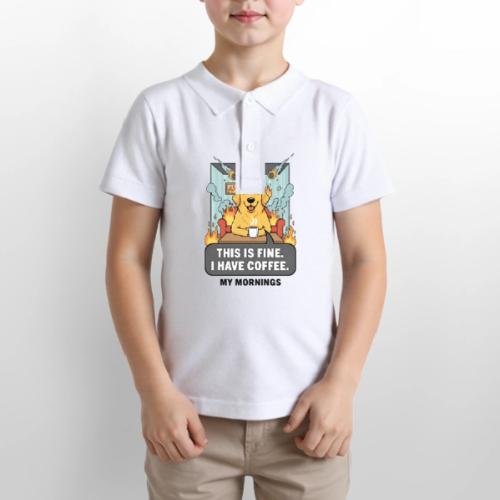 🔥 Funny Dog Meme “This Is Fine, I Have Coffee” - Gildan Kid's 50/50 Jersey Polo