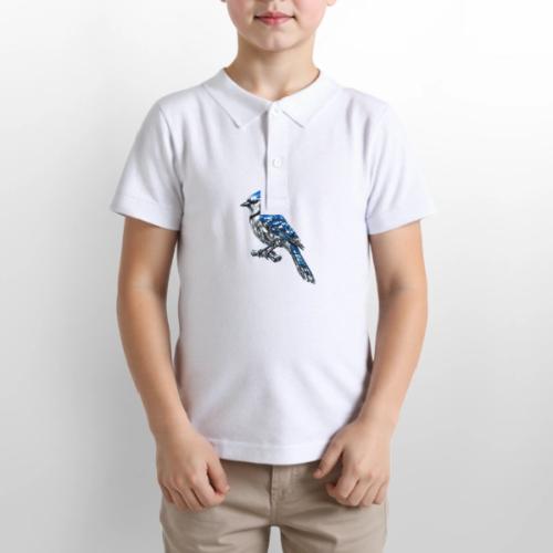 Silver Blue Jay on Perch + Flight Stages 2-print - Gildan Kid's 50/50 Jersey Polo