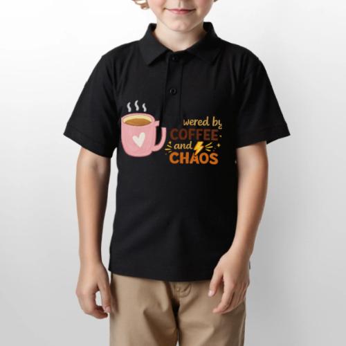 Powered by Coffee and Chaos - Gildan Kid's 50/50 Jersey Polo