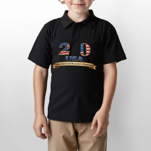 250 USA Liberty Banner - Gildan Kid's 50/50 Jersey Polo