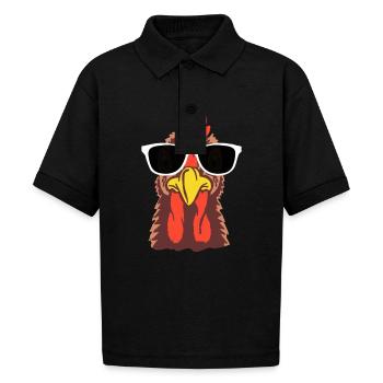 Funny Chicken Tshirt - Gildan Kid's 50/50 Jersey Polo - black - Front - Mikhail (115cm)