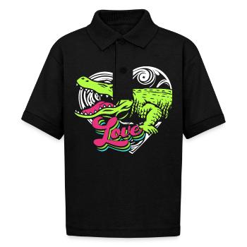 Heart Love Croc Hunter Crocodile Hunting - Gildan Kid's 50/50 Jersey Polo - black - Front - Mikhail (115cm)