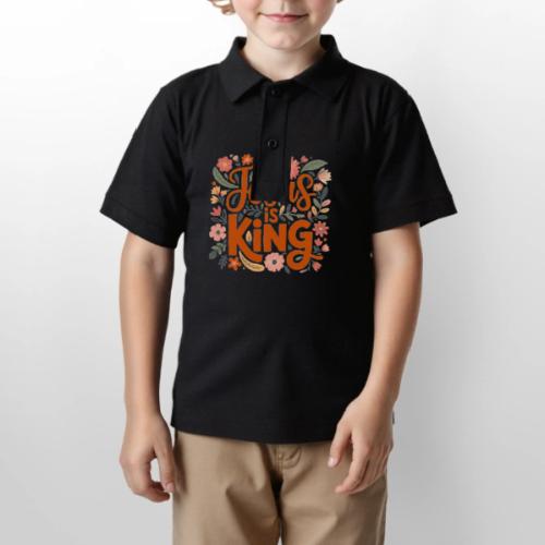 Jesus Is King – Floral Christian Typography Design - Gildan Kid's 50/50 Jersey Polo
