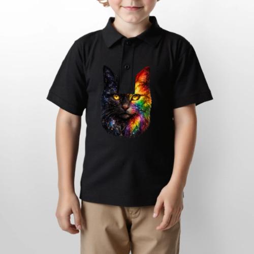 Cosmic Galaxy Rainbow Cat - Gildan Kid's 50/50 Jersey Polo