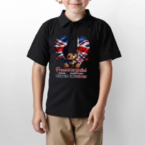 Proud to Be British Teddy Bear UK Patriot Gift - Gildan Kid's 50/50 Jersey Polo